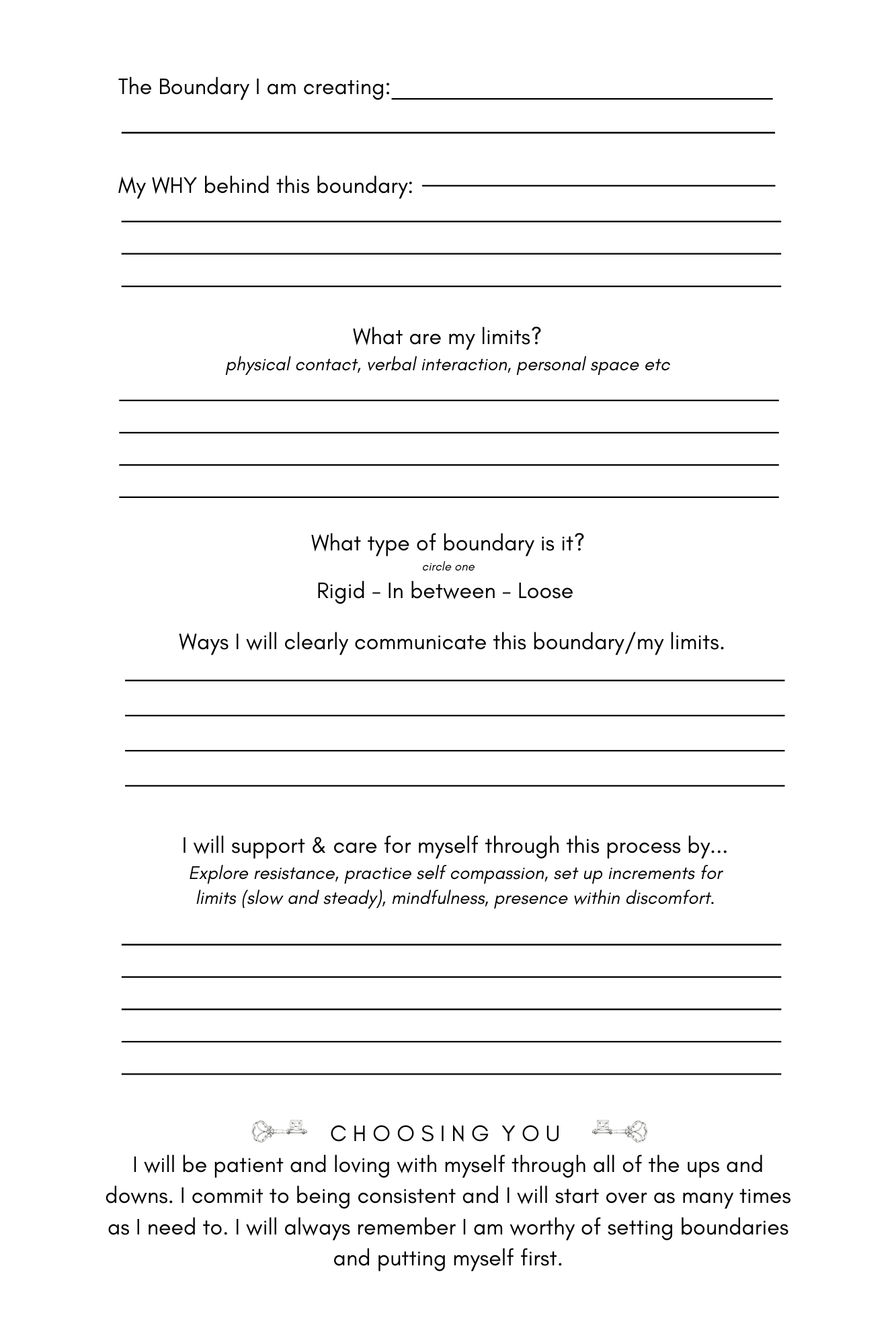 Journal for Creating Boundaries - Consciously Creating My Boundaries - Support Yourself as You Create Healthy Boundaries