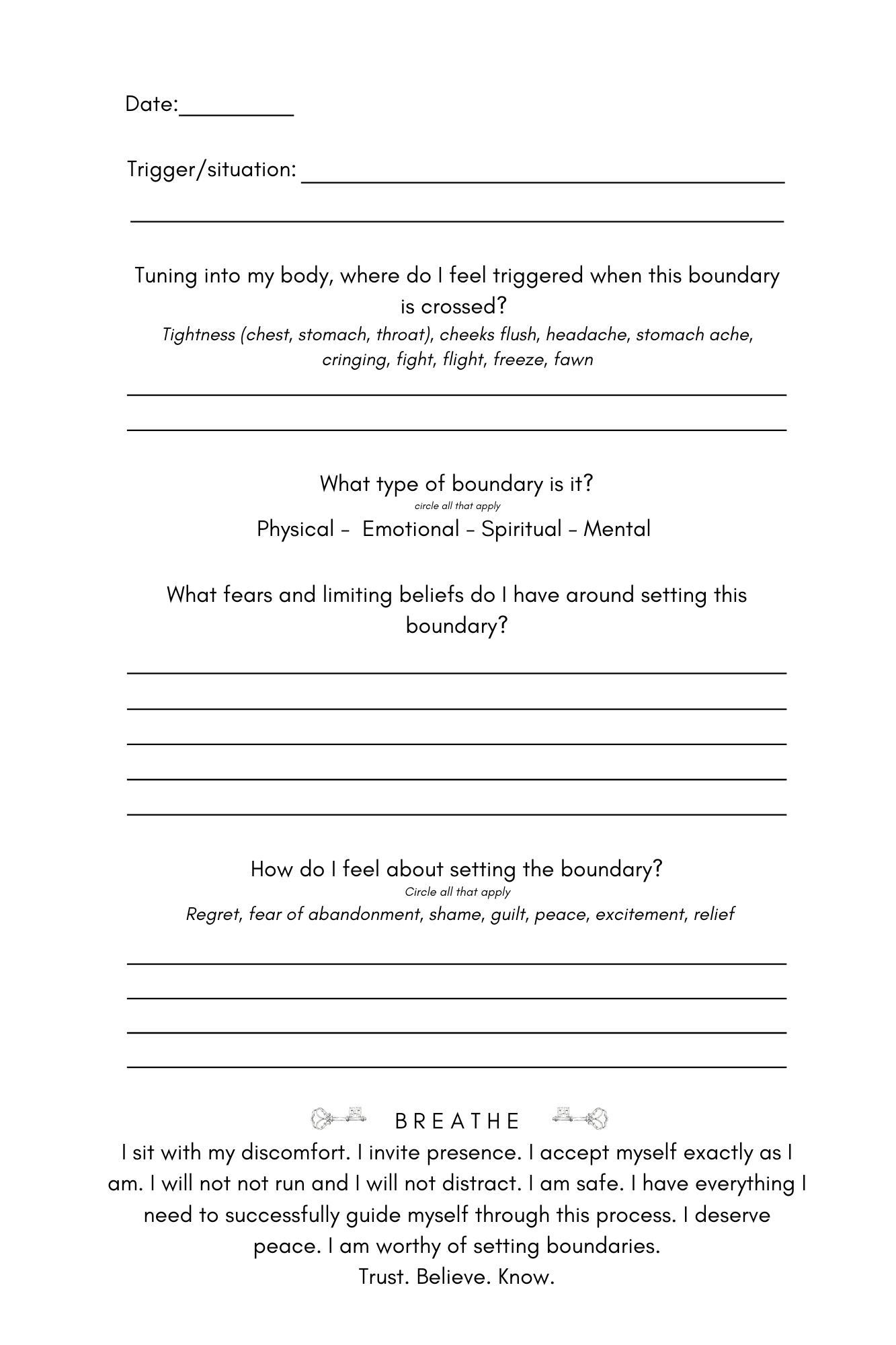 Journal for Creating Boundaries - Consciously Creating My Boundaries - Support Yourself as You Create Healthy Boundaries
